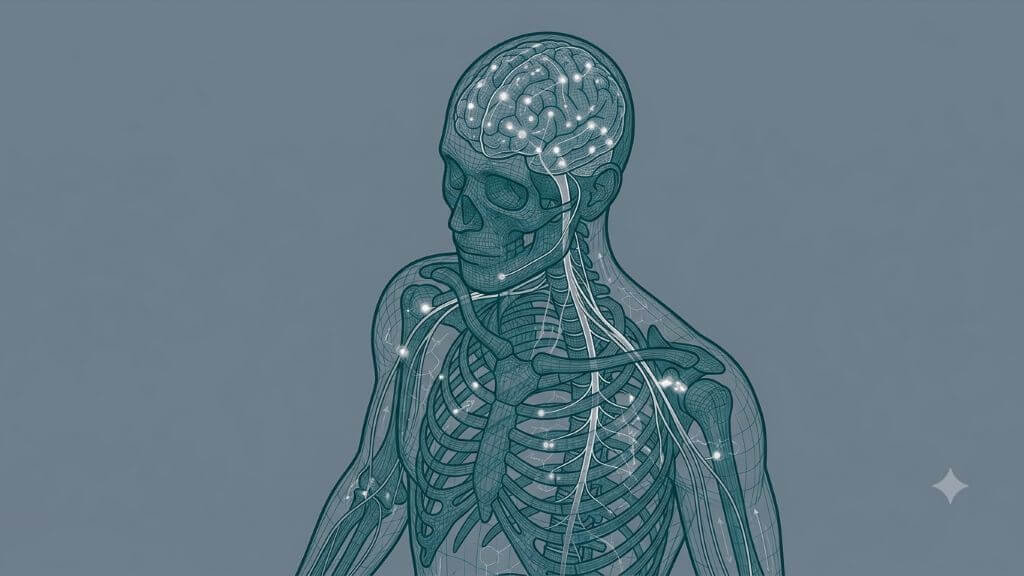 Isometric digital graphic illustration depicting clean biological wireframe lines and energy pathways representing optimized cellular vitality.