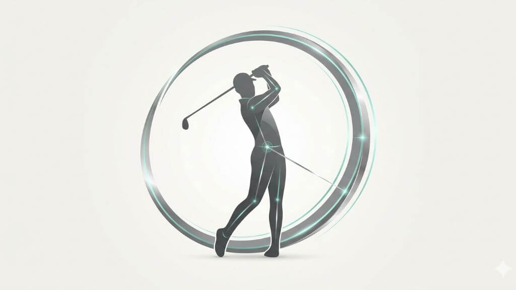 Abstract vector line graphic representing the smooth kinetic arc and physical balance factor required for consistency in your golf swing.