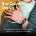 A close-up of a person wearing the AV Edge Advanced Black/Pink frequency wristband, highlighting how the geometric design might support focus and balance during daily activities, offering potential relief from vertigo symptoms and fatigue.