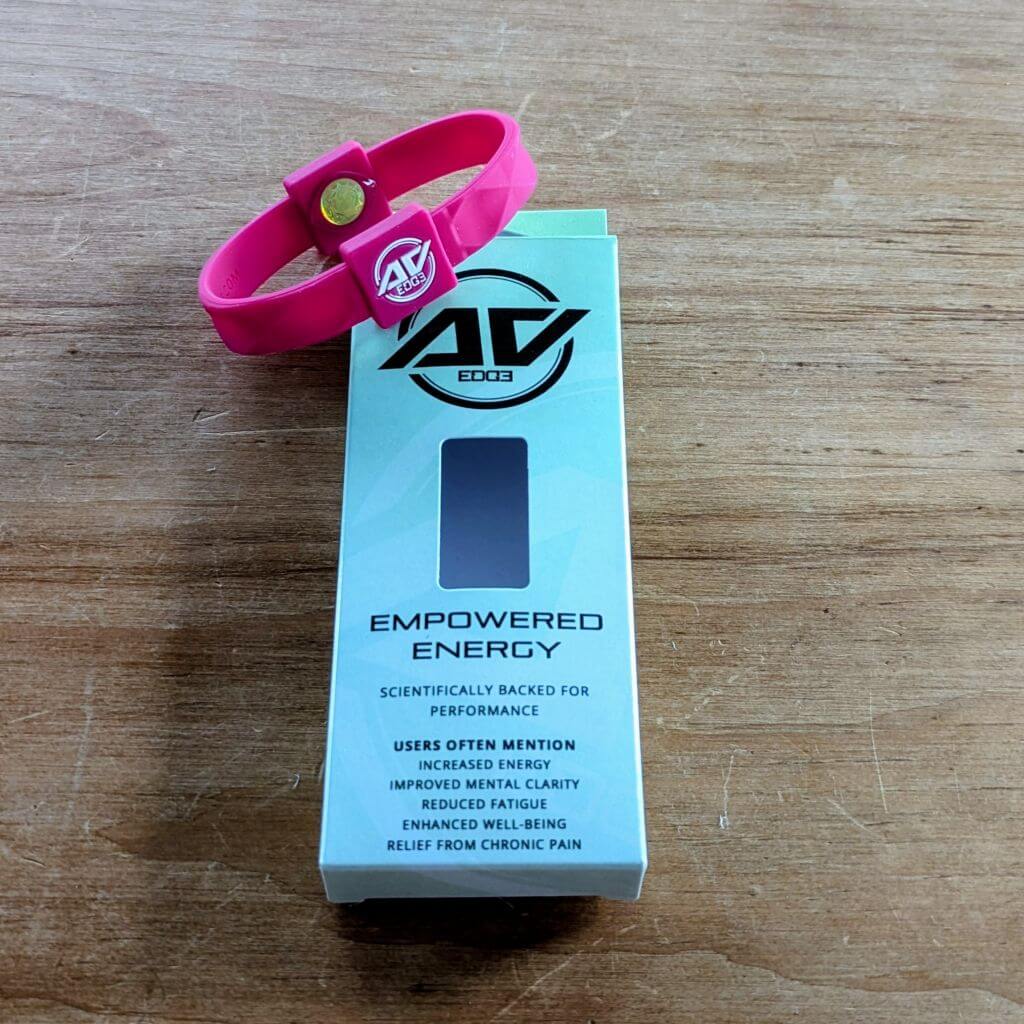 AV Edge Legend Wellness Wristband in Cranberry unboxed