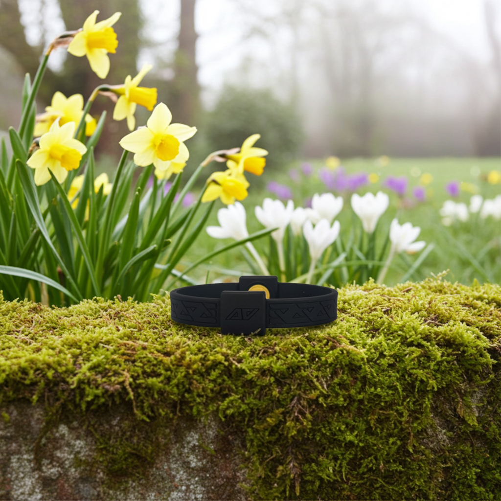 Black health and performance bracelet (with EF technology, frequencies, not magnets, that may protect against modern technology EMFs and improve health and performance by stimulating the production of adenosine triphosphate/ATP)